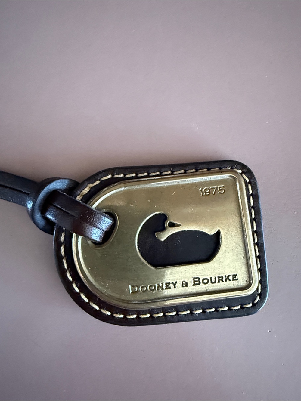 Dooney & Bourke Brown Leather Key Fob with Brass Duck Plaque